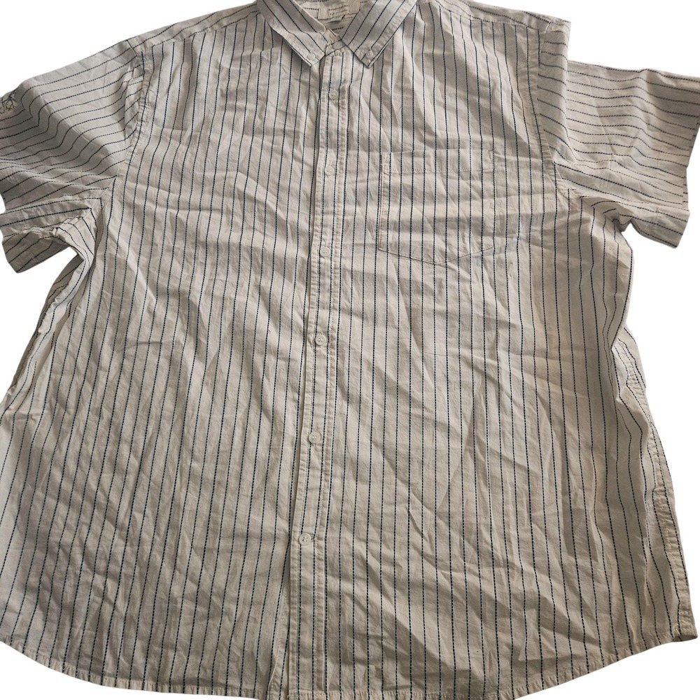 Banana‎ Republic Shirt Mens 2XL Blue Striped Untucked Short Sleeve Button Down